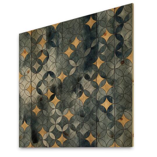 Designart - Geometry Intersecting Circles WIth Golden Stars - Modern Print on Natural Pine Wood